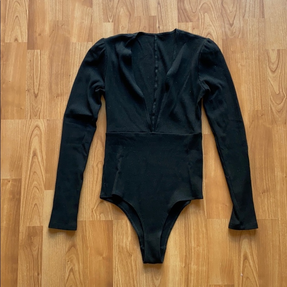 Reformation Black Ribbed Bodysuit